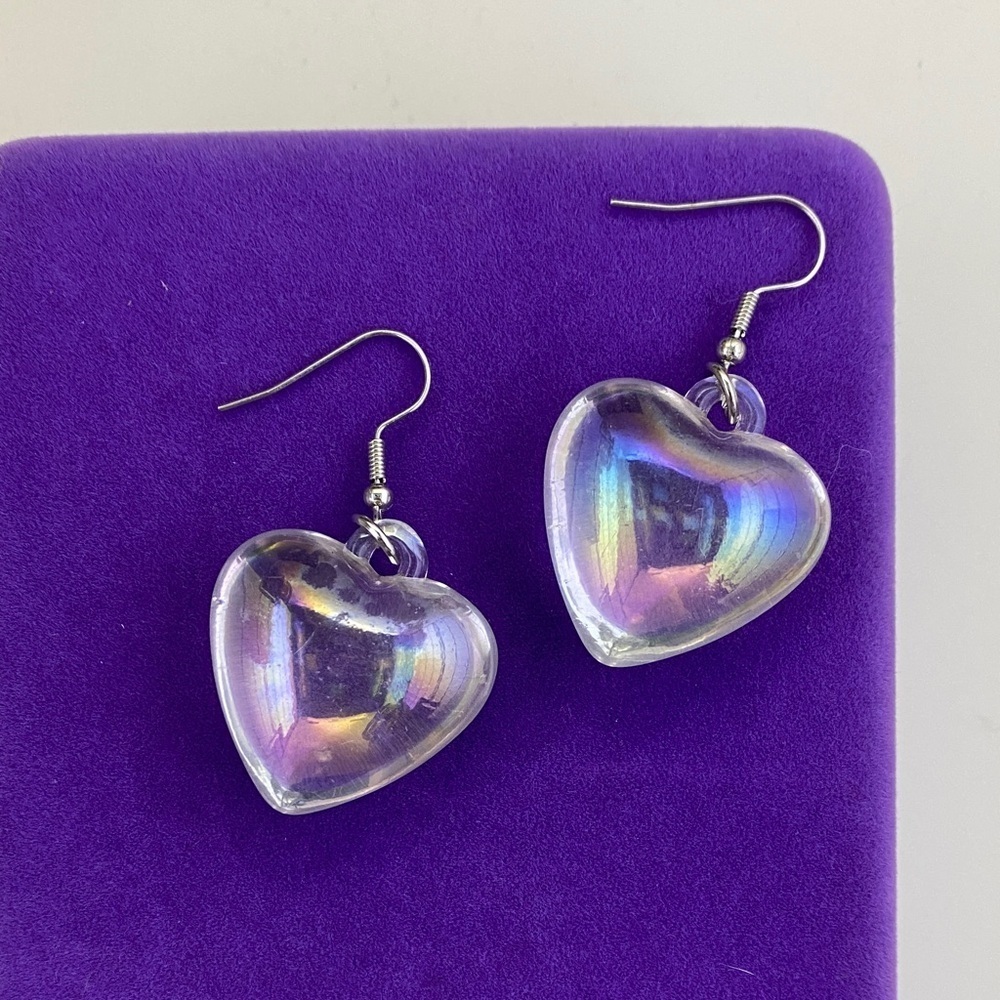 💛 Y2K Silver Iridescent Bubble Heart Drop Festival Earrings
